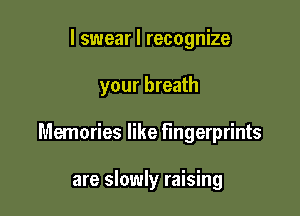 I swear I recognize

your breath

Memories like fingerprints

are slowly raising