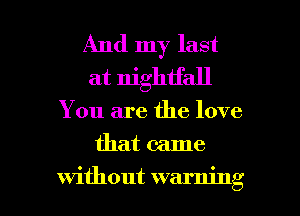 And my last
at nightfall

You are the love

that came

Without warning I