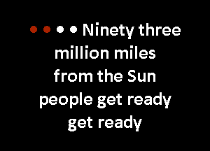 0 0 0 0 Ninety three
million miles

from the Sun
people get ready
get ready