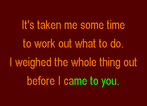 It's taken me some time
to work out what to do.

I weighed the whole thing out

before I came to you.