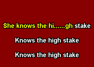 She knows the hi ...... gh stake

Knows the high stake

Knows the high stake