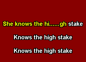 She knows the hi ...... gh stake

Knows the high stake

Knows the high stake