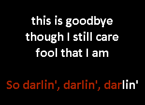 this is goodbye
though I still care
fool that I am

So darlin', darlin', darlin'