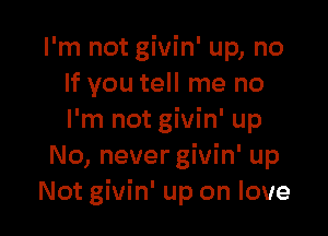 I'm not givin' up, no
If you tell me no

I'm not givin' up
No, never givin' up
Not givin' up on love