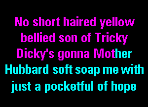 No short haired yellow
bellied son of Tricky
Dicky's gonna Mother
Hubbard soft soap me with

iust a pocketful of hope