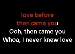 love before
then came you

Ooh, then came you
Whoa, I never knew love