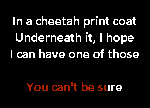 In a cheetah print coat
Underneath it, I hope
I can have one of those

You can't be sure