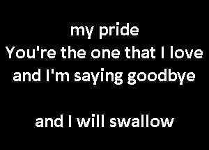 my pride
You're the one that I love

and I'm saying goodbye

and I will swallow