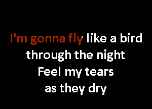 I'm gonna fly like a bird

through the night
Feel my tears
as they dry