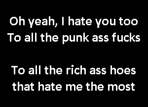 Oh yeah, I hate you too
To all the punk ass fucks

To all the rich ass hoes
that hate me the most