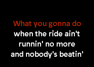 What you gonna do

when the ride ain't
runnin' no more
and nobody's beatin'