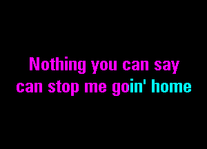 Nothing you can say

can stop me goin' home