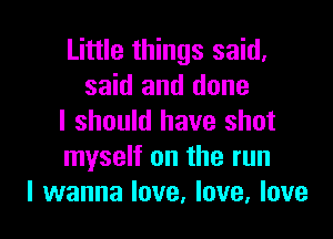 Little things said,
said and done

I should have shot
myself on the run
I wanna love, love. love