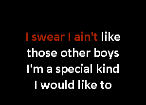 I swear I ain't like

those other boys
I'm a special kind
I would like to