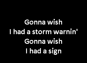 Gonna wish

I had a storm warnin'
Gonna wish
I had a sign