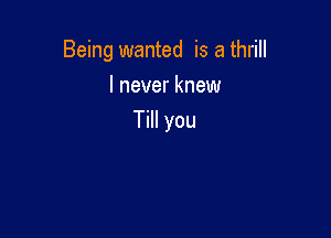 Being wanted is a thrill
I never knew

Till you