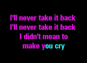 I'll never take it back
I'll never take it back

I didn't mean to
make you cry