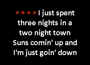 0 0 0 0 I just spent
three nights in a

two night town
Suns comin' up and
I'm just goin' down