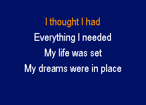 I thought I had
Everything I needed
My life was set

My dreams were in place