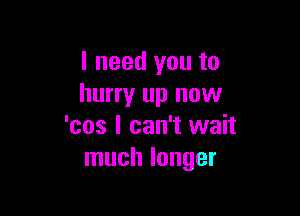 I need you to
hurry up now

'cos I can't wait
much longer