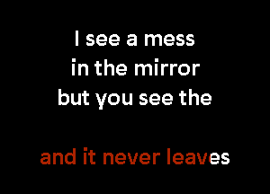 I see a mess
in the mirror

but you see the

and it never leaves