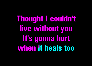 Thought I couldn't
live without you

It's gonna hurt
when it heals too