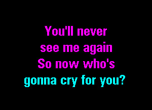 You'll never
see me again

So now who's
gonna cry for you?
