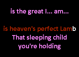 is the great I... am...

is heaven's perfect Lamb
That sleeping child
you're holding