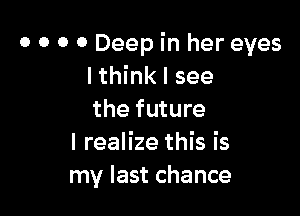 0 O 0 0 Deep in her eyes
I think I see

the future
I realize this is
my last chance