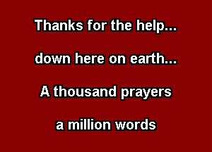Thanks for the help...

down here on earth...

A thousand prayers

a million words