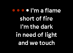 0 0 0 0 I'm aflame
short of fire

I'm the dark
in need of light
and we touch