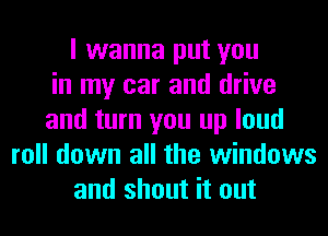 I wanna put you
in my car and drive
and turn you up loud
roll down all the windows
and shout it out