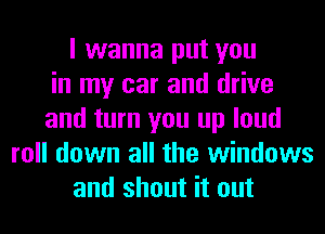 I wanna put you
in my car and drive
and turn you up loud
roll down all the windows
and shout it out