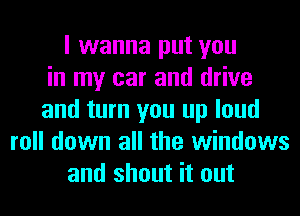 I wanna put you
in my car and drive
and turn you up loud
roll down all the windows
and shout it out