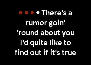 0 0 0 0 There's a
rumor goin'

'round about you
I'd quite like to
find out if it's true