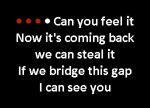 0 0 0 0 Can you feel it
Now it's coming back

we can steal it
If we bridge this gap
I can see you