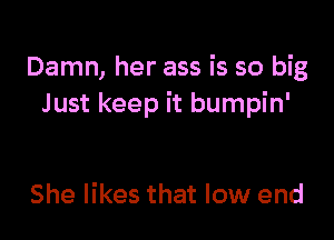 Damn, her ass is so big
Just keep it bumpin'

She likes that low end