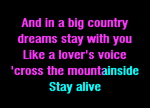 And in a big country
dreams stay with you
Like a lover's voice
'cross the mountainside
Stay alive