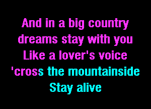 And in a big country
dreams stay with you
Like a lover's voice
'cross the mountainside
Stay alive