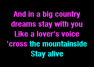 And in a big country
dreams stay with you
Like a lover's voice
'cross the mountainside
Stay alive