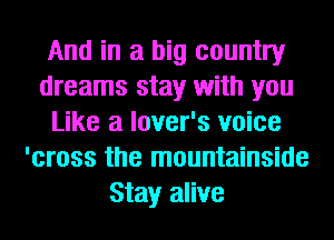 And in a big country
dreams stay with you
Like a lover's voice
'cross the mountainside
Stay alive