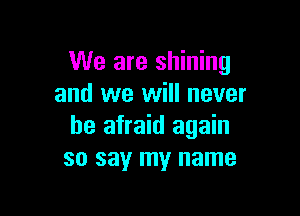 We are shining
and we will never

be afraid again
so say my name