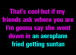 That's cool but if my
friends ask where you are
I'm gonna say she went
down in an aeroplane
fried getting suntan