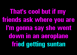 That's cool but if my
friends ask where you are
I'm gonna say she went
down in an aeroplane
fried getting suntan