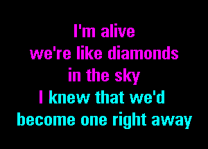 I'm alive
we're like diamonds

in the sky
I knew that we'd
become one right away