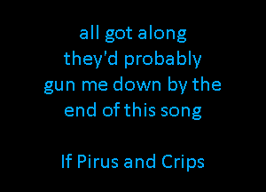 all got along
they'd probably
gun me down by the
end ofthis song

If Pirus and Crips