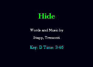 Hide

Wanda 5nd Mumc by

Stapp, Tmmonn

Ker DTime 346