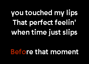 you touched my lips
That perfect feelin'
when time just slips

Before that moment