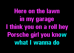 Here on the lawn
in my garage
I think you on a roll hey
Porsche girl you know
what I wanna do