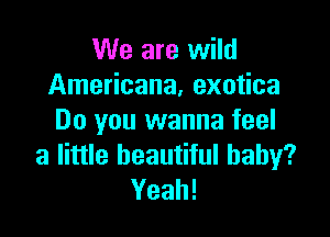 We are wild
Americana, exotica

Do you wanna feel
a little beautiful baby?
Yeah!